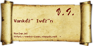 Vankó Iván névjegykártya